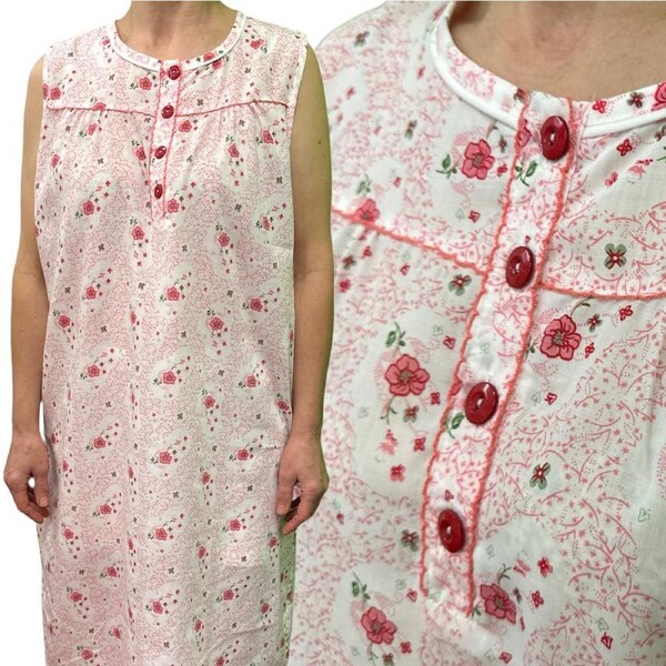 Womens 100% Cotton Sleeveless Nightie Gown Night Dress Pyjamas PJ Pajamas Sleep - Pink 20
