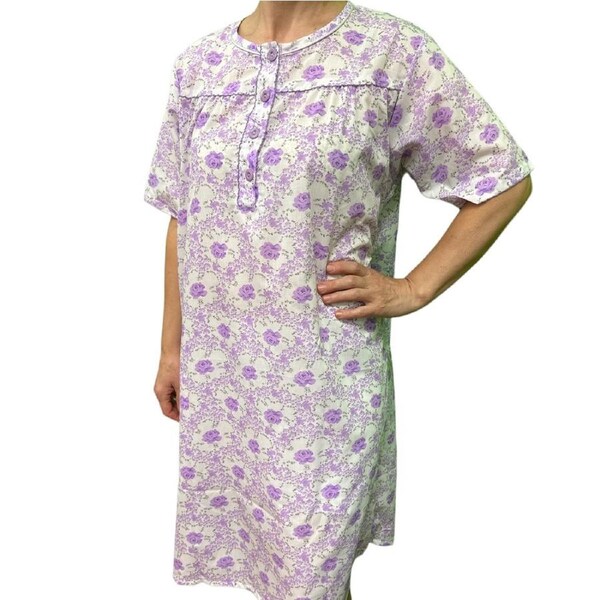 Womens 100% Cotton Short Sleeve Nightie Gown Night Sleepwear Pyjamas PJ Pajamas - Lilac 16