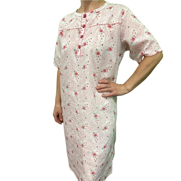 Womens 100% Cotton Short Sleeve Nightie Gown Night Sleepwear Pyjamas PJ Pajamas - Pink 14