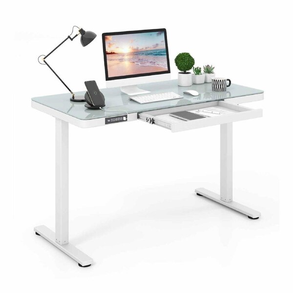 Costway 120x60cm Electric Desk Standing Sit Desk Height Adjustable Desk Home Office White