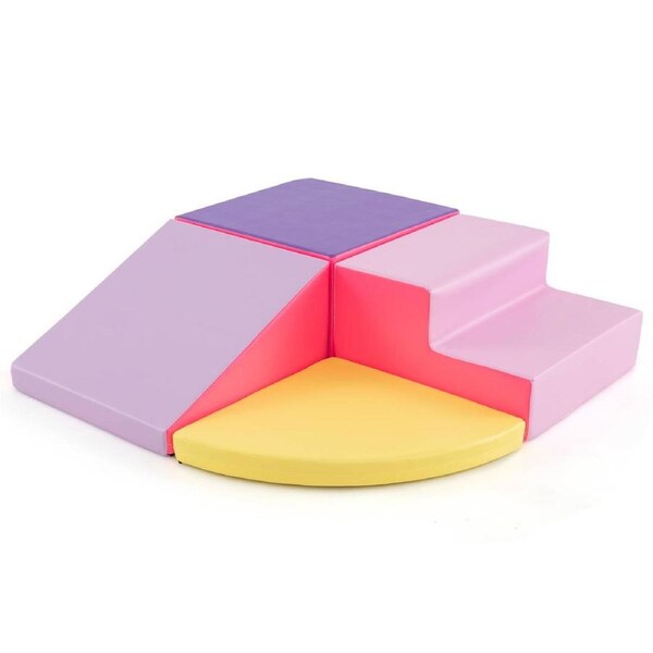 Costway 4PCS Soft Corner Climbing Sliding Blocks Climb & Crawl Foam Play Set Indoor Activity Play Foam