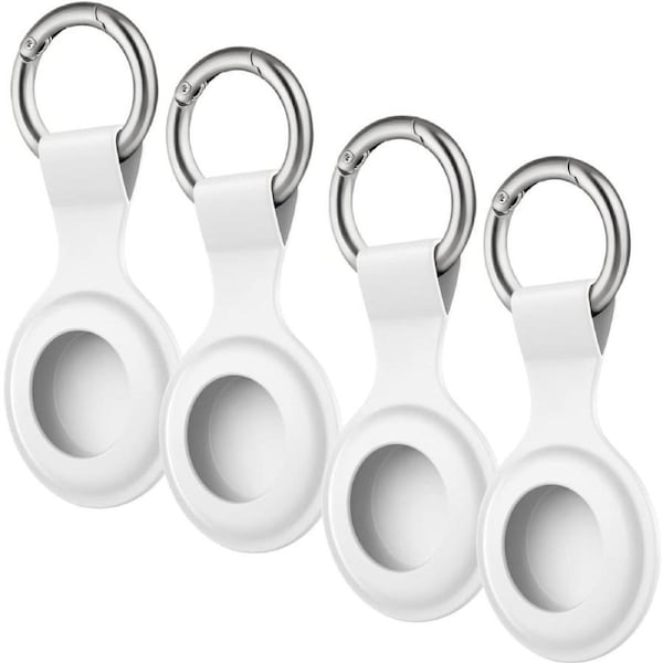 [4 Pack] Airtag Case for Apple AirTags Holder 2021, Keychain AirTags Case with Anti-Lost Key Ring, Soft Silicone Anti-Scratch Lightweight Protective Skin Cover for AirTags Finder Accessory (All White)