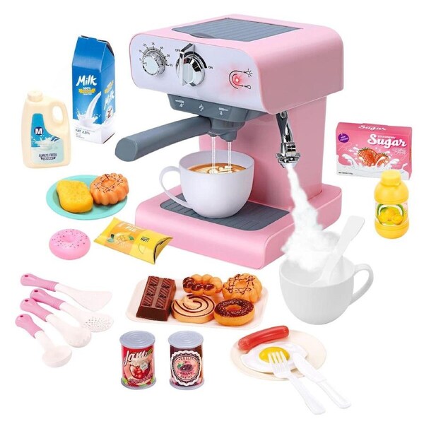 Kids Coffee Machine Maker Toy Set Pretend Role Play Kitchen Appliance Game Sensory Food Toys Pantry Cafe Party Favours Simulation Light Sound