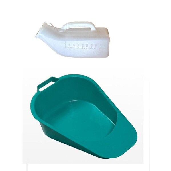 COMBO Slipper Bed Pan w/ Handle + Male Urinal Bottle w/ Lid