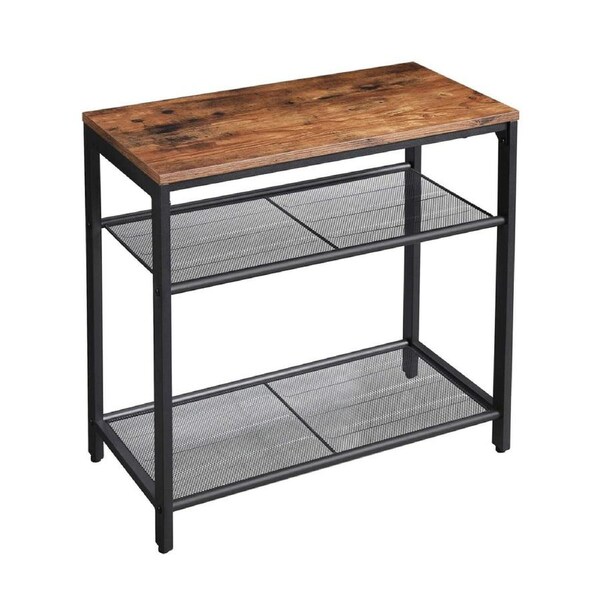 3-Tier Industrial Side Table with Mesh Shelves in Rustic Brown