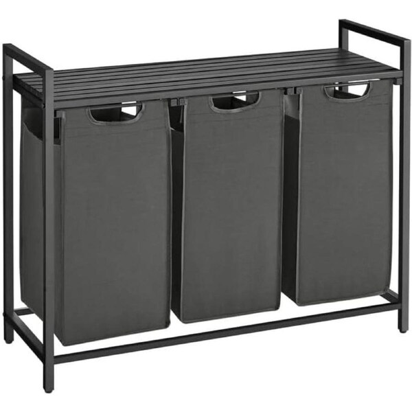Laundry Hamper Shelf with Pull-Out Bag - 3x38L Black Gray