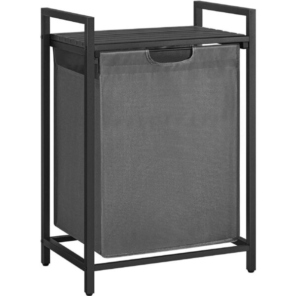 65L Black and Gray Laundry Hamper with Shelf and Pull-Out Bag