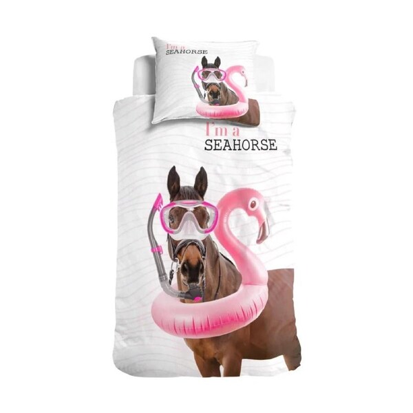 Little Monster I'm a Seahorse Cotton Quilt Cover Set - Single Bed Size