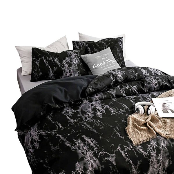 Ultra Soft Single Double Queen King Quilt Cover Set - Marble Black Double