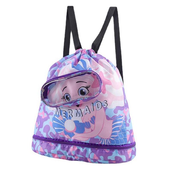 Kid's Waterproof Swimming Bag Dry Wet Separation Beam Mouth Backpack-Purple L