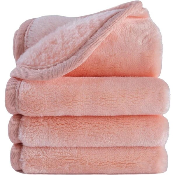 Polyte Premium Hypoallergenic Chemical Free Microfibre Fleece Makeup Remover and Facial Cleansing Cloth (20x20 cm, 4 Light Coral Cloths)