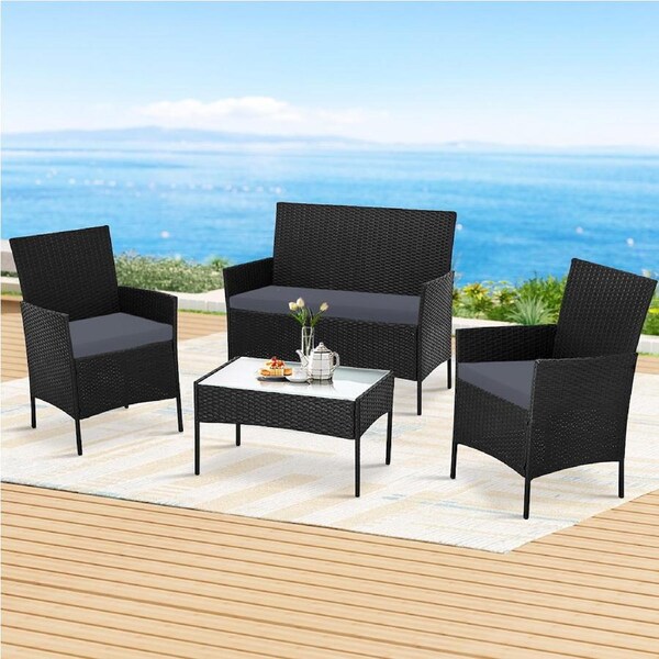 Gardeon 4 PCS Outdoor Furniture Setting Garden Patio Wicker Dining Lounge Set Black