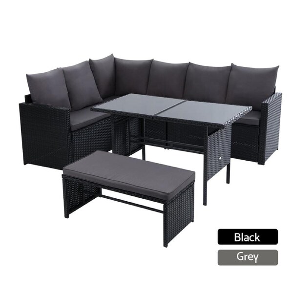Gardeon 8 Seater Outdoor Furniture Dining Set Sofa Lounge Wicker Set Black