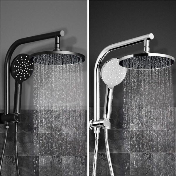 Cefito Shower Head Set 9" Rain Handheld Heads Round Chrome Black WELS High Pressure Silver
