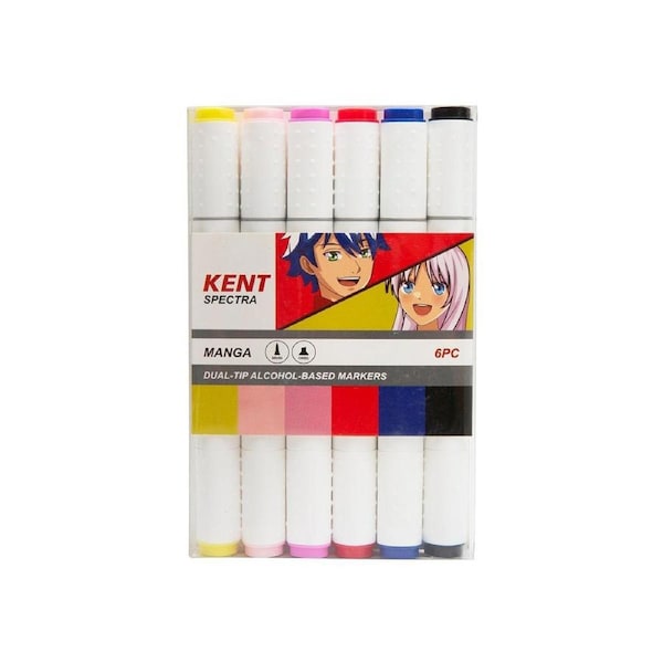 6pc Kent Spectra Graphic Markers Brush Chisel Nib Drawing/Design Manga Set