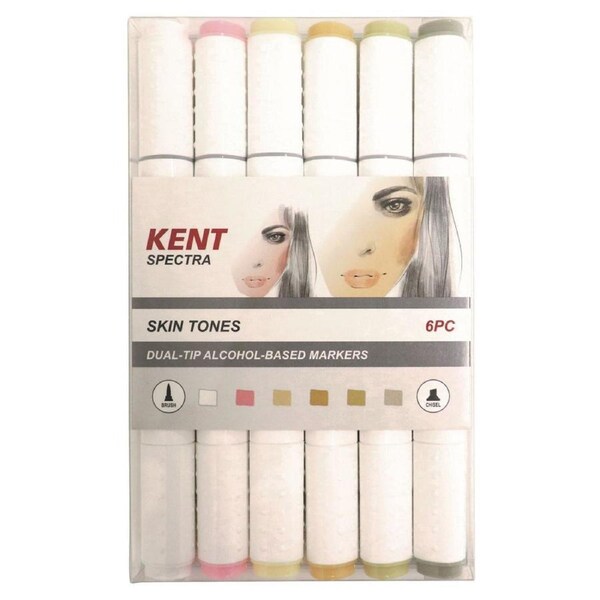 6pc Kent Spectra Graphic Markers Brush Chisel Nib Drawing/Design Skin Tones Set