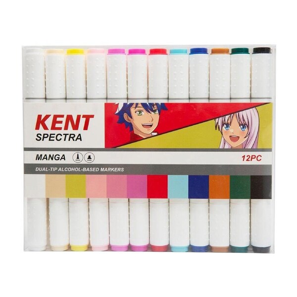12pc Kent Spectra Graphic Markers Brush Chisel Nib Drawing/Design Manga Set