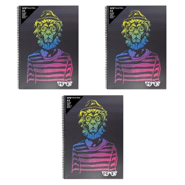 3x Geek Visual Diary Hipstar Lion A3 Journal Home School Drawing/Graphic Design