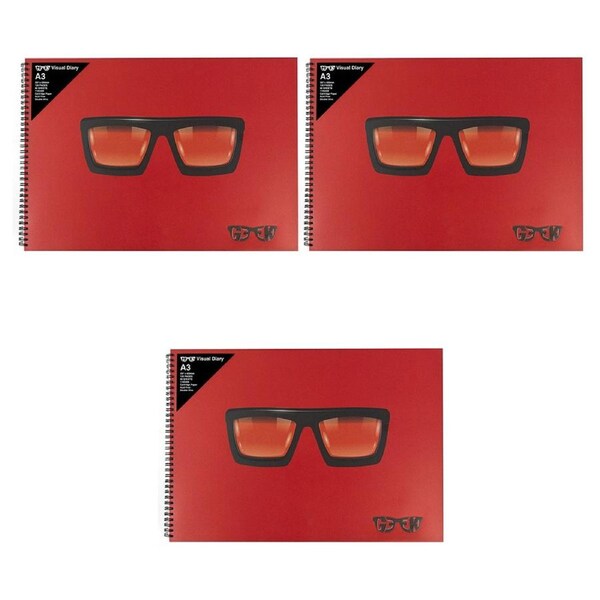 3x Geek Visual Diary Thick Glasses A3 Journal Home School Drawing/Graphic Design