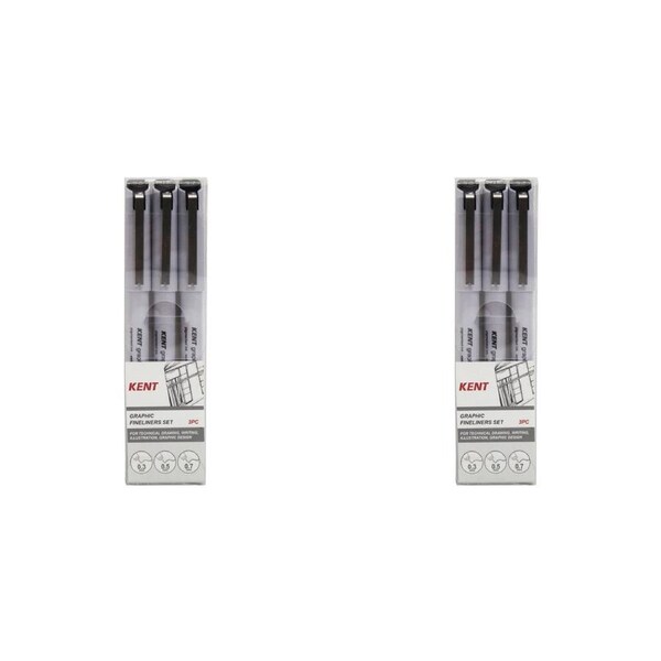 2x 3pc Kent Graphic Fineliner Set 0.3, 0.5, 0.7mm Markers Set Graphic Design
