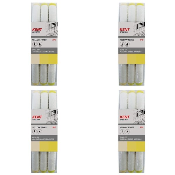 4x 3pc Kent Spectra Graphic Technical Markers Brush Chisel Nib Yellow Set