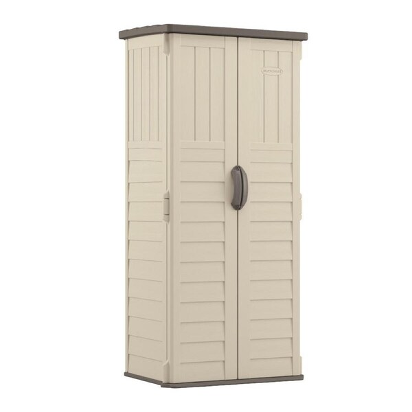 Suncast Vertical Resin Storage Shed Outdoor Garden Store Cabin 6x2FT Vanilla