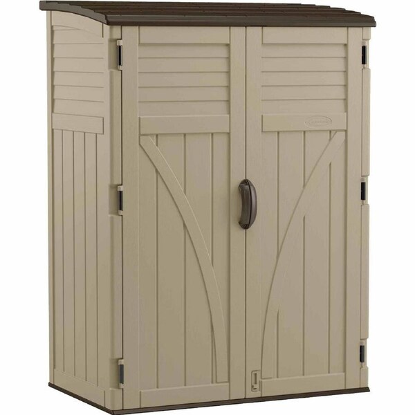 Suncast Vertical Resin Storage Shed Outdoor Garden Store Cabin 5x4FT Sand