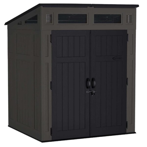 Suncast Modernist Resin Storage Shed Outdoor Garden Store Cabin 7x6FT Peppercorn
