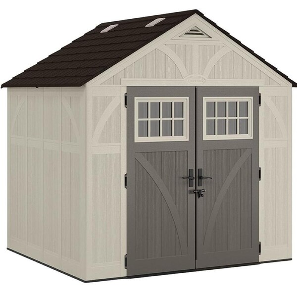 Suncast Tremont Resin Storage Shed Outdoor Garden Store Cabin 8x7FT Vanilla