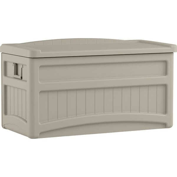 Suncast 276L Resin Deck Box w/ Seat Outdoor Garden Storage Medium Light Taupe