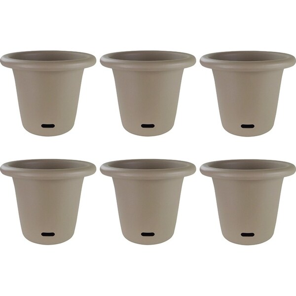 6x Homeleisure WaterSaver Round Planter Flower/Plant Pot Garden Decor 34cm Taupe