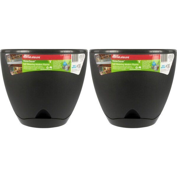2x Homeleisure WaterSaver Modern Round Planter Plant Pot Garden Decor 30cm Charc