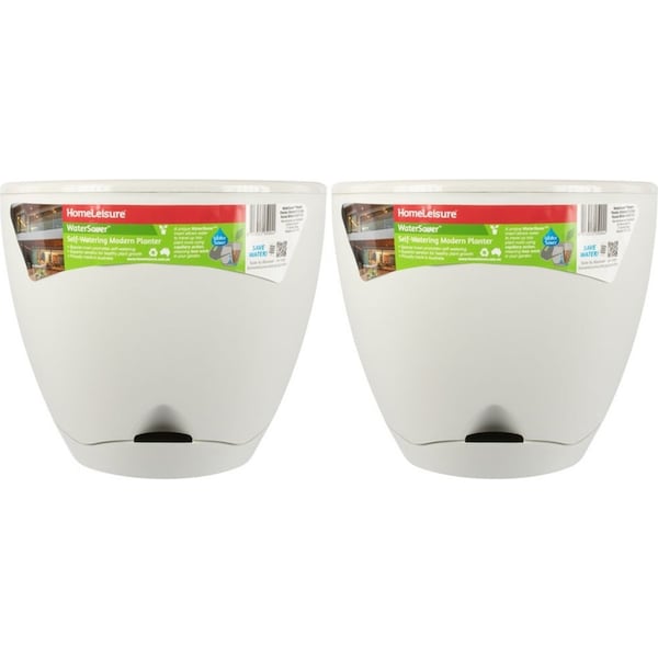 2x Homeleisure WaterSaver Modern Round Planter Plant Pot Garden Decor 30cm White