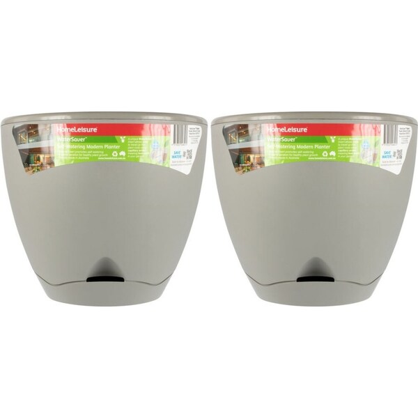 2x Homeleisure WaterSaver Modern Round Planter Plant Pot Garden Decor 30cm Grey