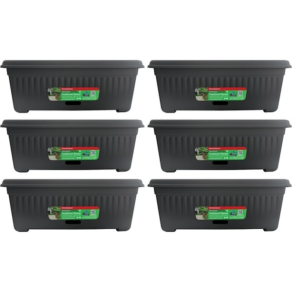 6x Homeleisure WaterSaver Traditional Rect Planter Flower/Plant Pot 48cm Charc