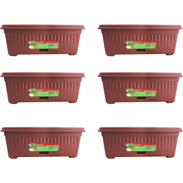 6x Homeleisure WaterSaver Traditional Rect Planter Flower Pot 48cm Manor Red