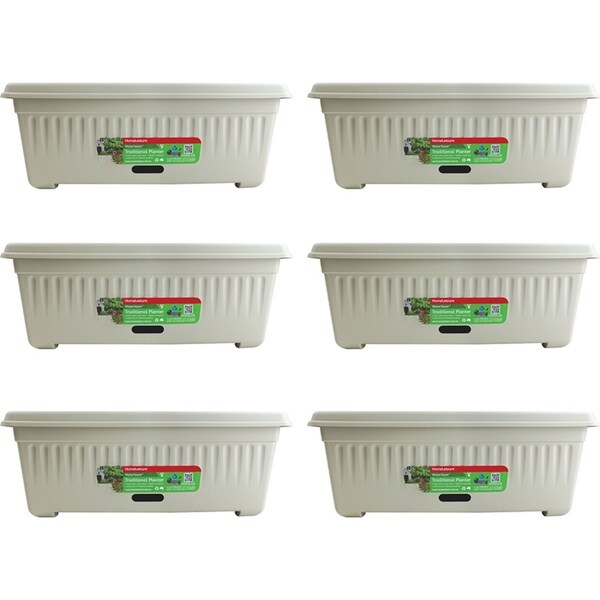 6x Homeleisure WaterSaver Traditional Rect Planter Flower/Plant Pot 48cm Stone