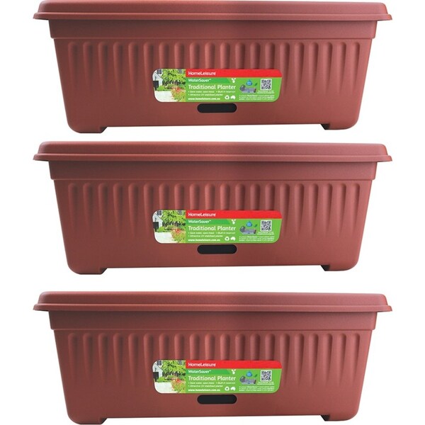 3x Homeleisure WaterSaver Traditional Rect Planter Flower Pot 68cm Manor Red