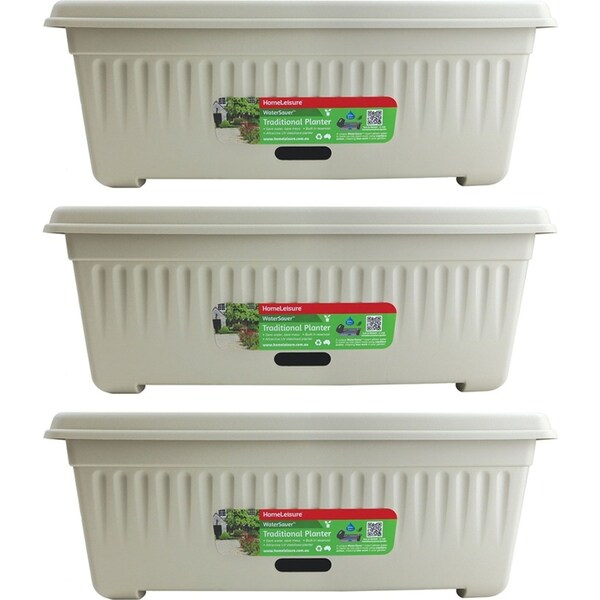 3x Homeleisure WaterSaver Traditional Rect Planter Flower/Plant Pot 68cm Stone
