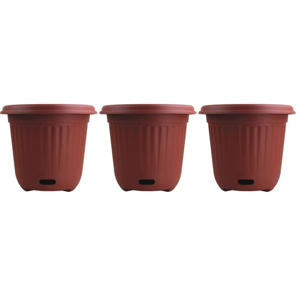3x Homeleisure WaterSaver Traditional Round Planter Plant Pot 40cm Manor Red