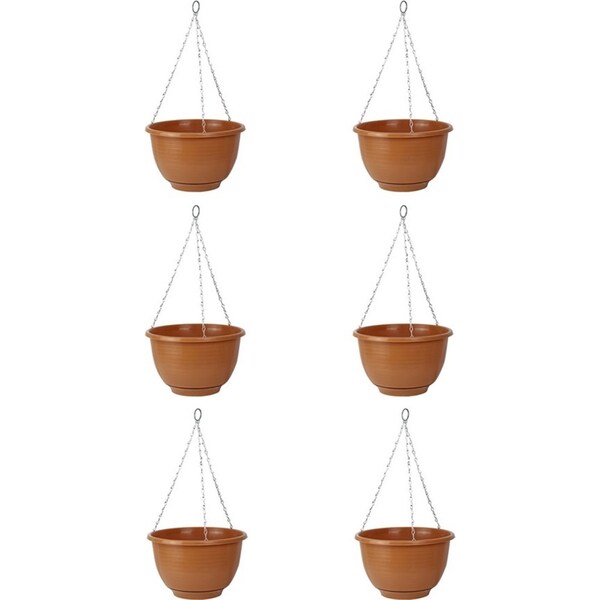 6x Homeleisure Reko Outdoor Flower/Plant Plastic Hanging Basket 25cm Terracotta