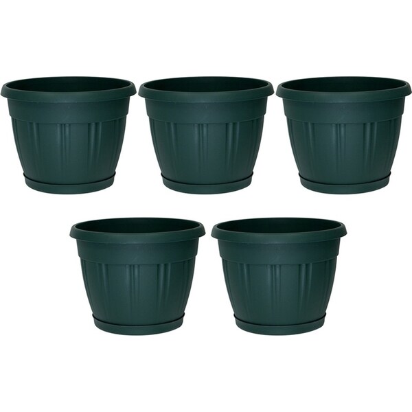 5x Homeleisure Planter Pot & Planter Pot Saucer 300mm Green Outdoor Garden Decor