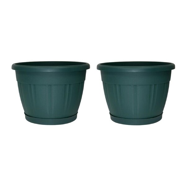 2x Homeleisure Pot & Saucer 425mm Green Outdoor Outdoor Decorative Garden Decor