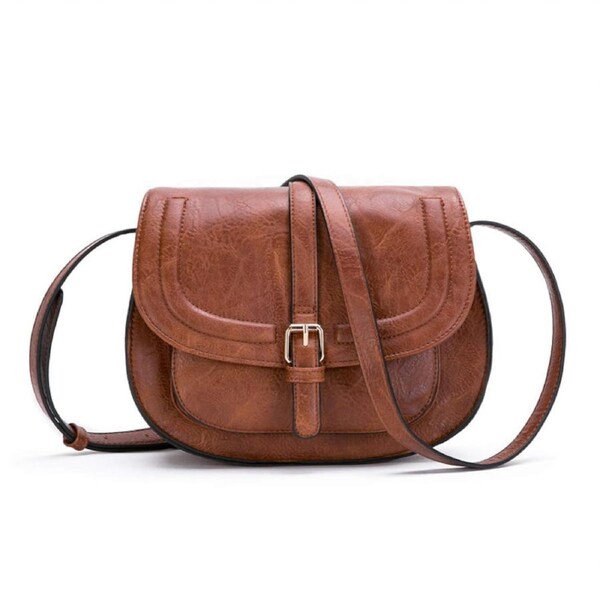 Nevenka Boho Crossbody Bags for Women Vegan Leather Saddle Purses-Brown L