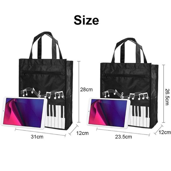 Nevenka Piano Keys Music Waterproof Oxford Cloth Handbag Shoulder Shopping Bag-Black S
