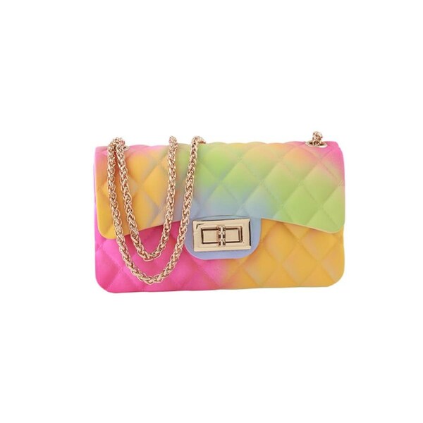 Nevenka Women Rainbow Jelly Purses Crossbody Bags With Chain-A Large