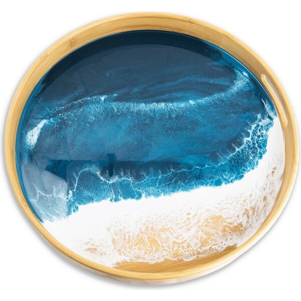 Lynn & Liana Bamboo Ocean Vibes Serving Tray Round Durable Elegant Eco-Friendly
