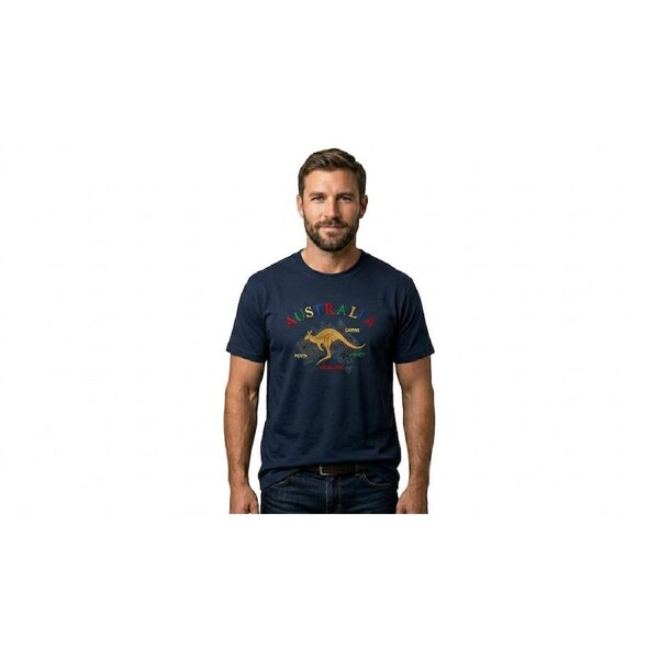 Adult Australia Kangaroo T Shirt Tee 100% Cotton Top Aussie Day - Navy L