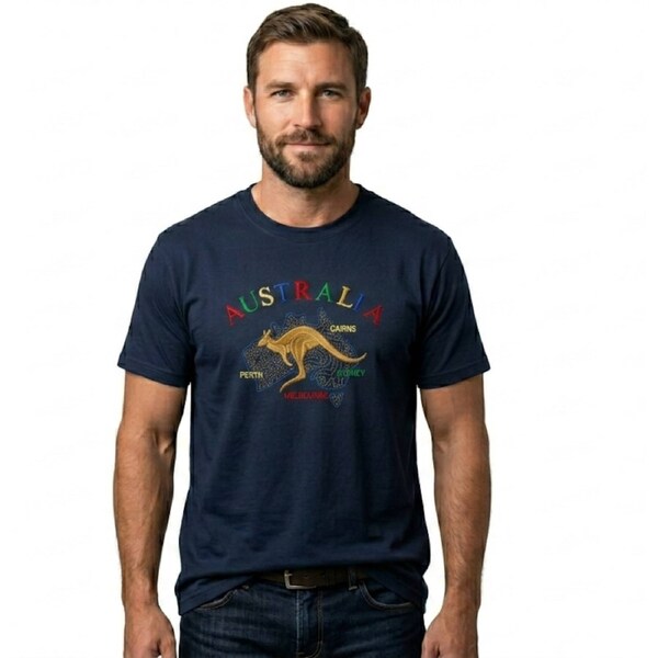 Adult Australia Kangaroo T Shirt Tee 100% Cotton Top Aussie Day - Navy M