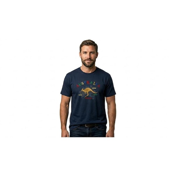 Adult Australia Kangaroo T Shirt Tee 100% Cotton Top Aussie Day - Navy XL